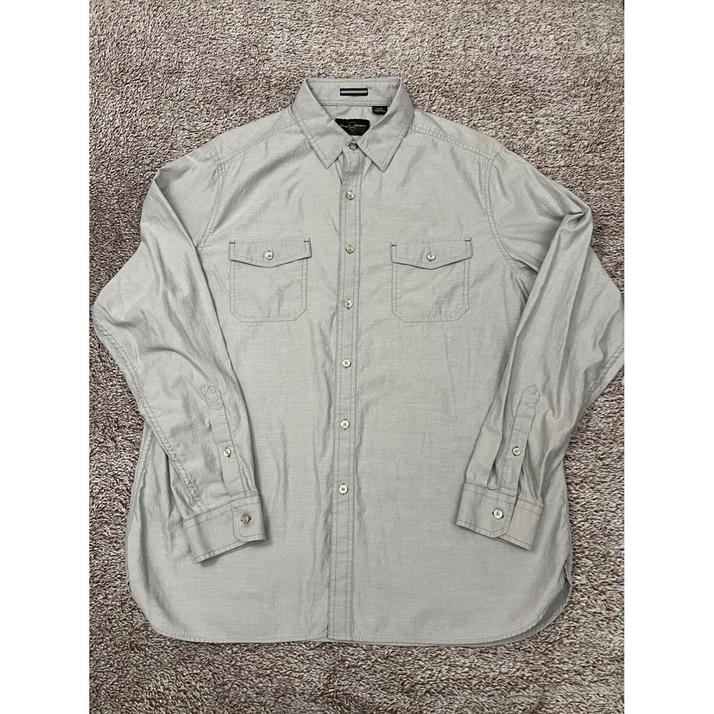 Black Brown 1826 Mens XL Light Gray 100% Cotton Button Up Utility Shirt